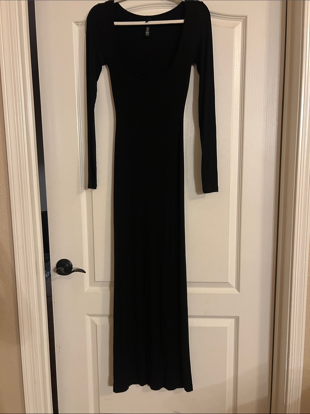 SKIMS Black Long Sleeve Scoop-Neck Maxi Dress